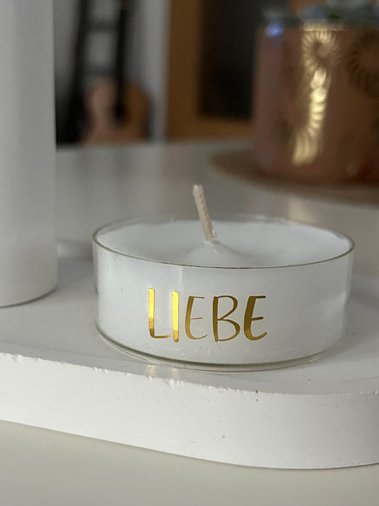 Großes Teelicht LIEBE in Gold glänzend