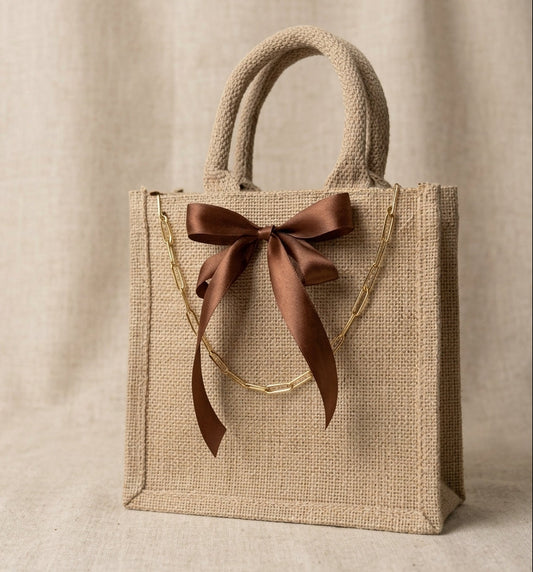 Mini-Jutetasche "Goldig" mit Satin-Schleife